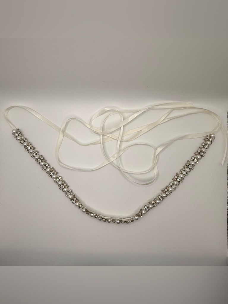 Jaxie Bridal Belt - Pearl, Rhinestone, & Crystal Embellished Demi Belt Sash